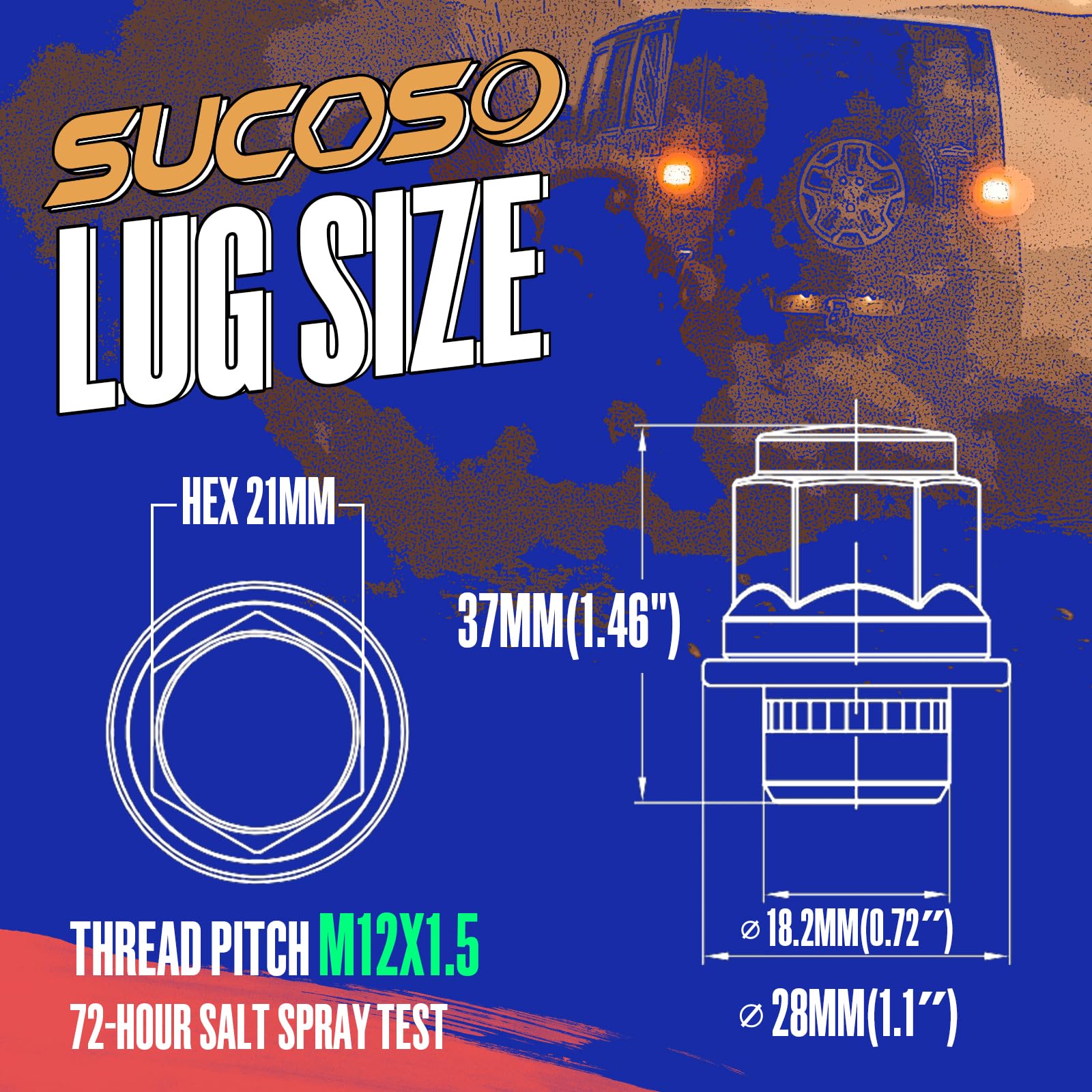 SUCOSO close-up of M12x1.5 threads for precise OEM fit and secure engagement