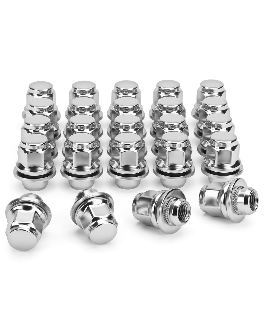 SUCOSO front view of 24-piece lug nut set showing chrome finish and packaging benefits