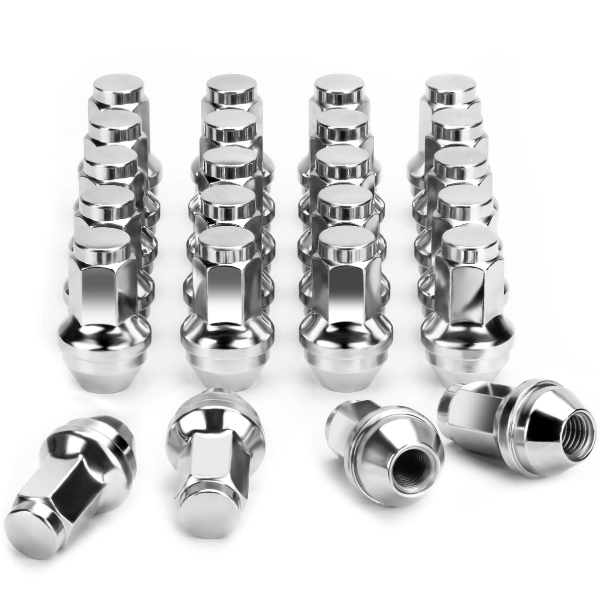 SUCOSO front view of chrome lug nuts showing OEM fit and clean appearance