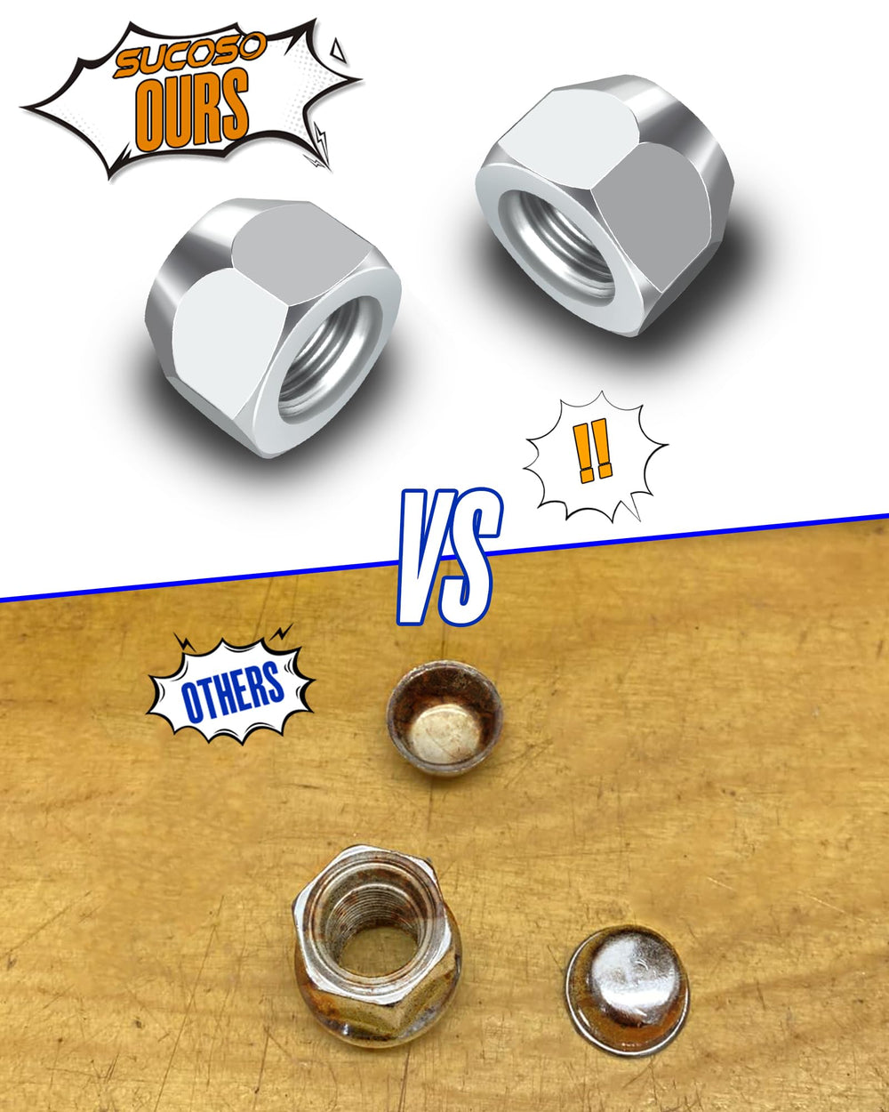 SUCOSO lug nuts installed on a classic Chevy wheel providing authentic OEM appearance
