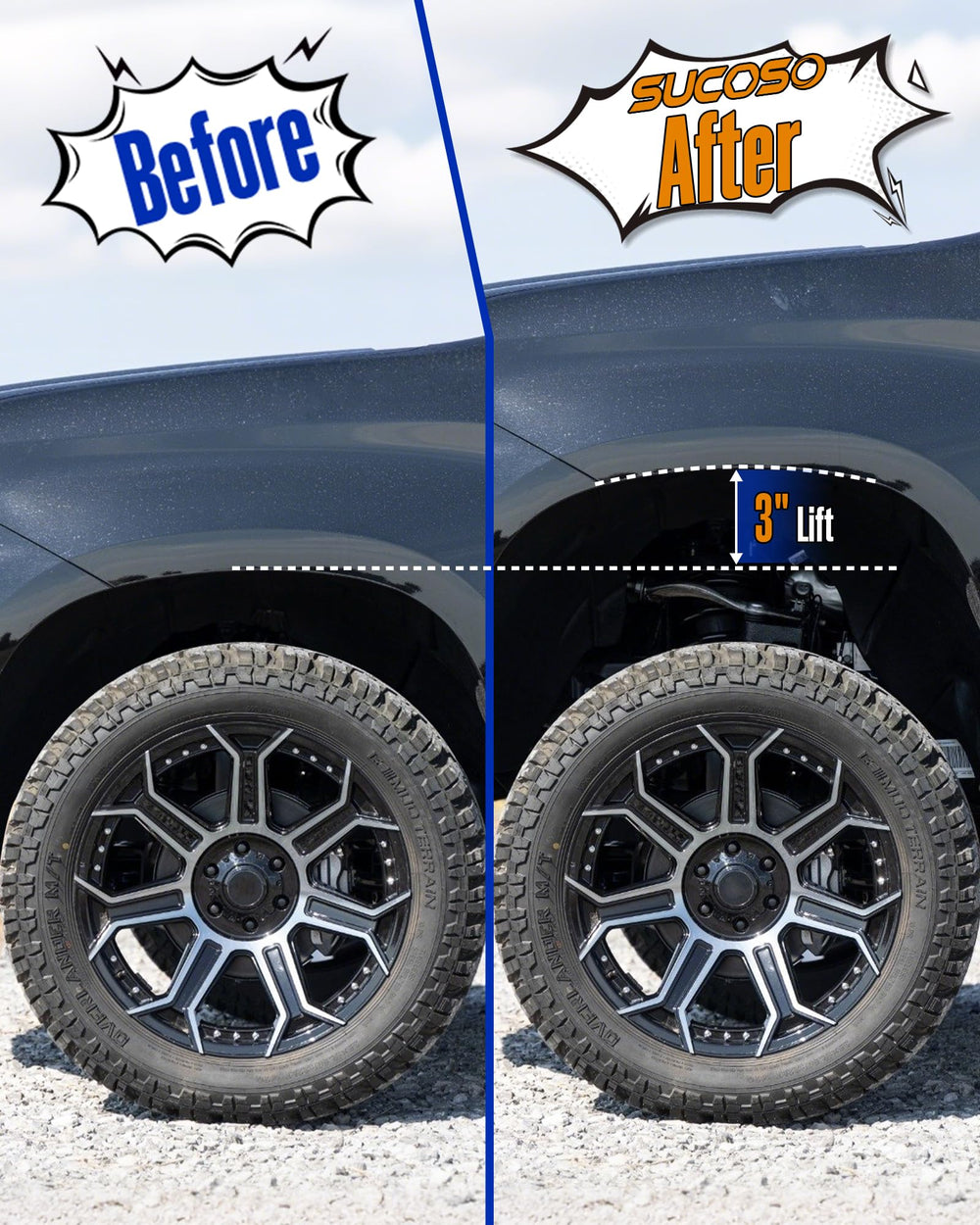 SUCOSO spacers installed on Silverado demonstrating level stance