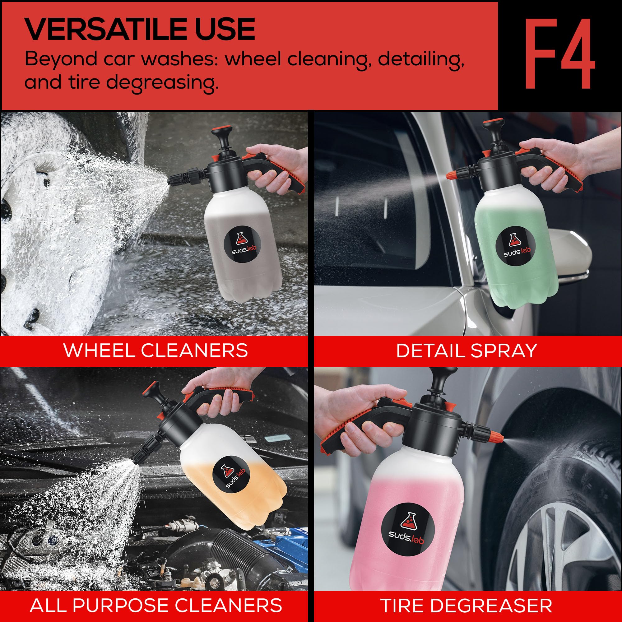 suds.lab close-up of foaming nozzle delivering dense foam for better cling