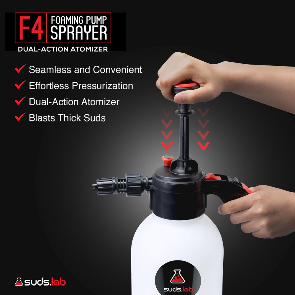 suds.lab handheld action shot demonstrating ergonomic grip and easy pumping