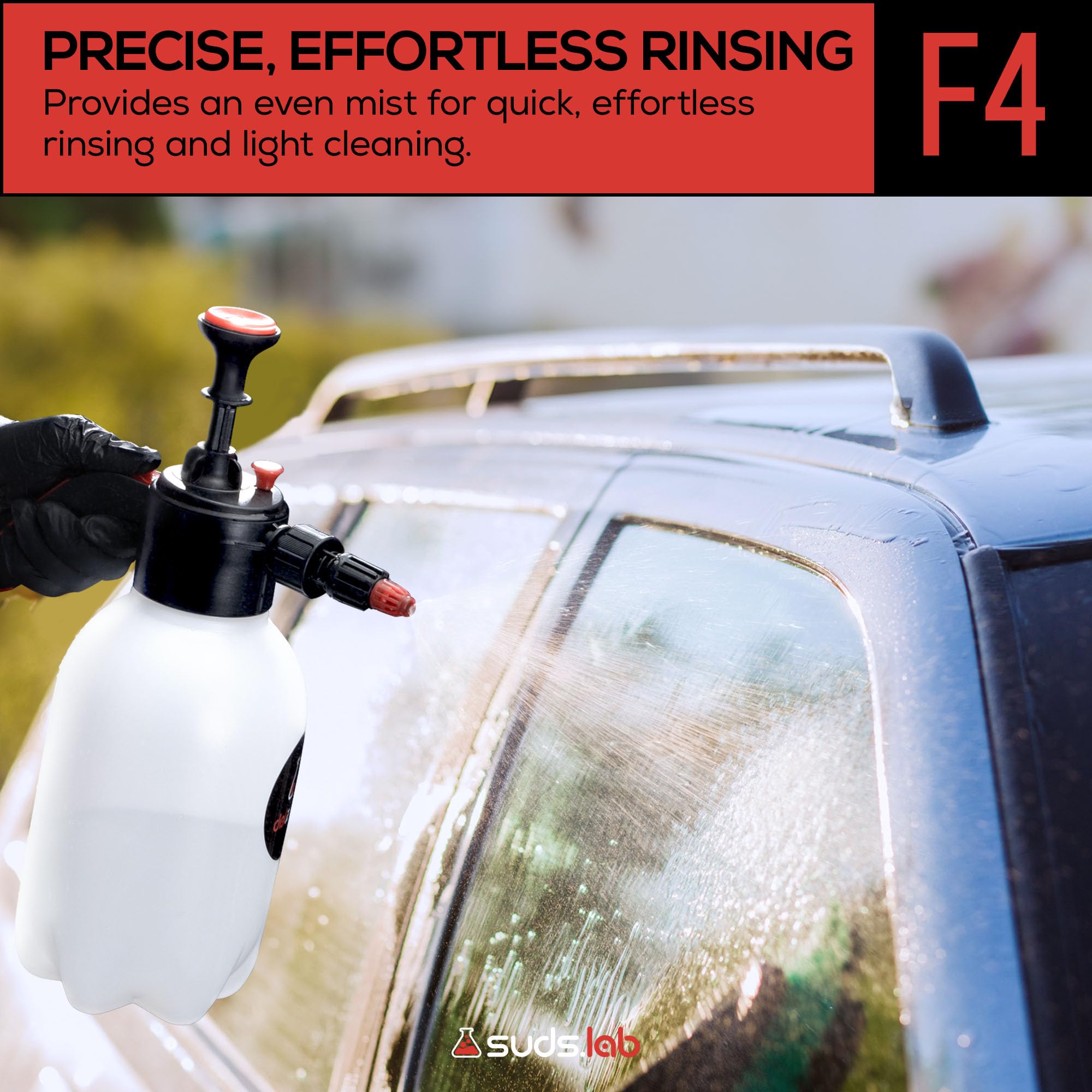 suds.lab using F4 in garden spraying plants gently with adjustable mist benefit