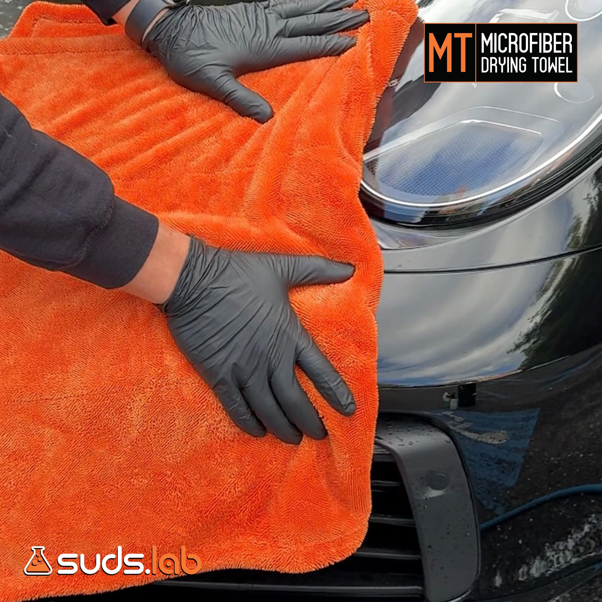 suds.lab towel on car hood size comparison for full-panel coverage benefit