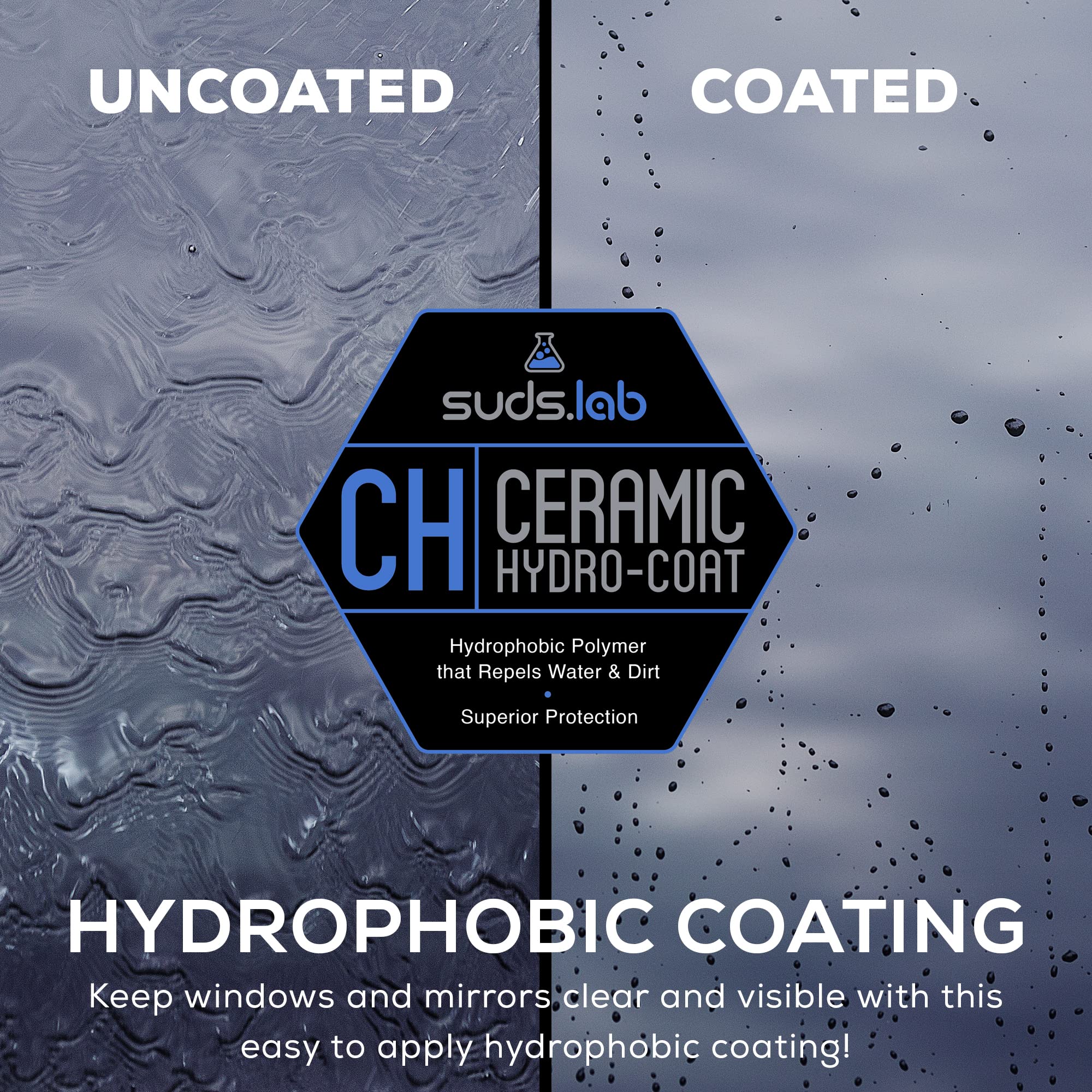 suds.lab windshield water beading illustrating clearer visibility when wet