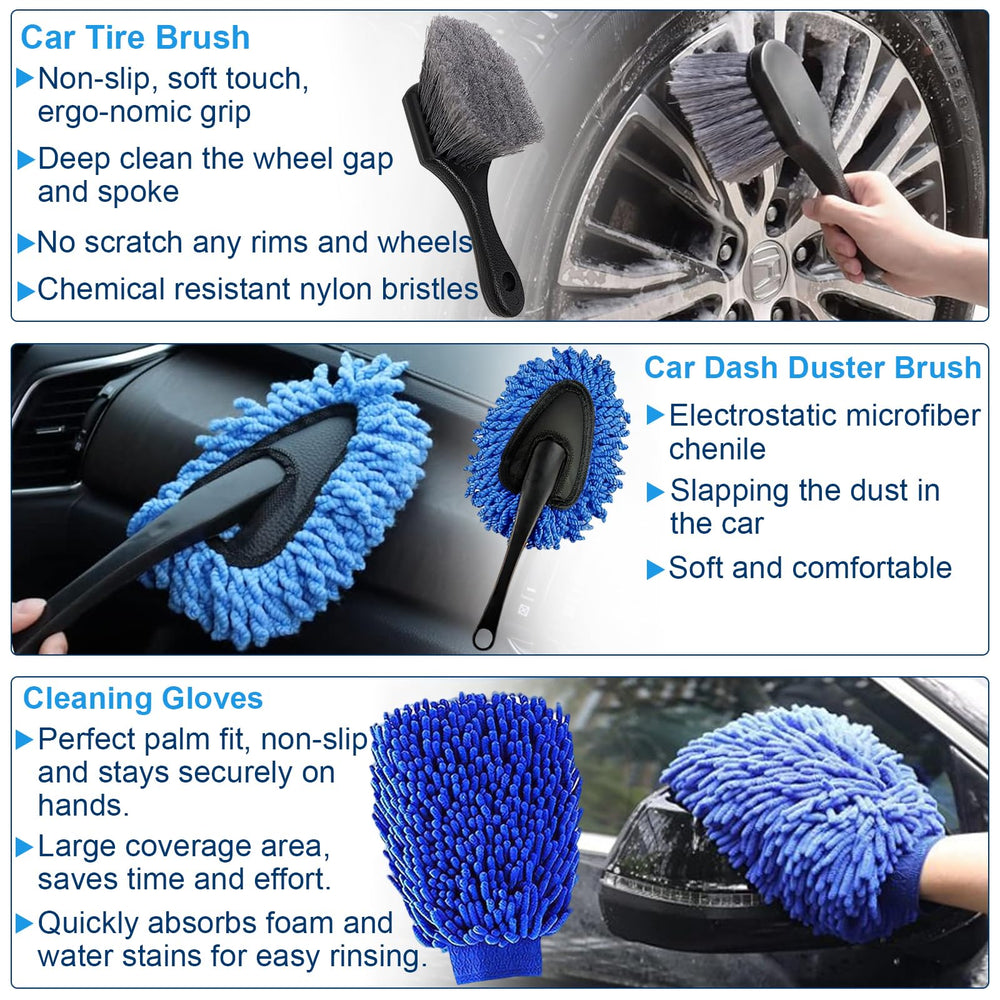 Sufdari wheel brush and tire brush angled to clean rim spokes and sidewalls effectively