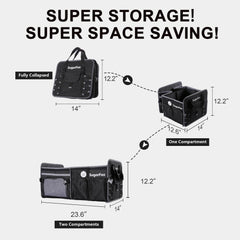 SugarFox collapsed flat under a car seat for compact storage and space saving