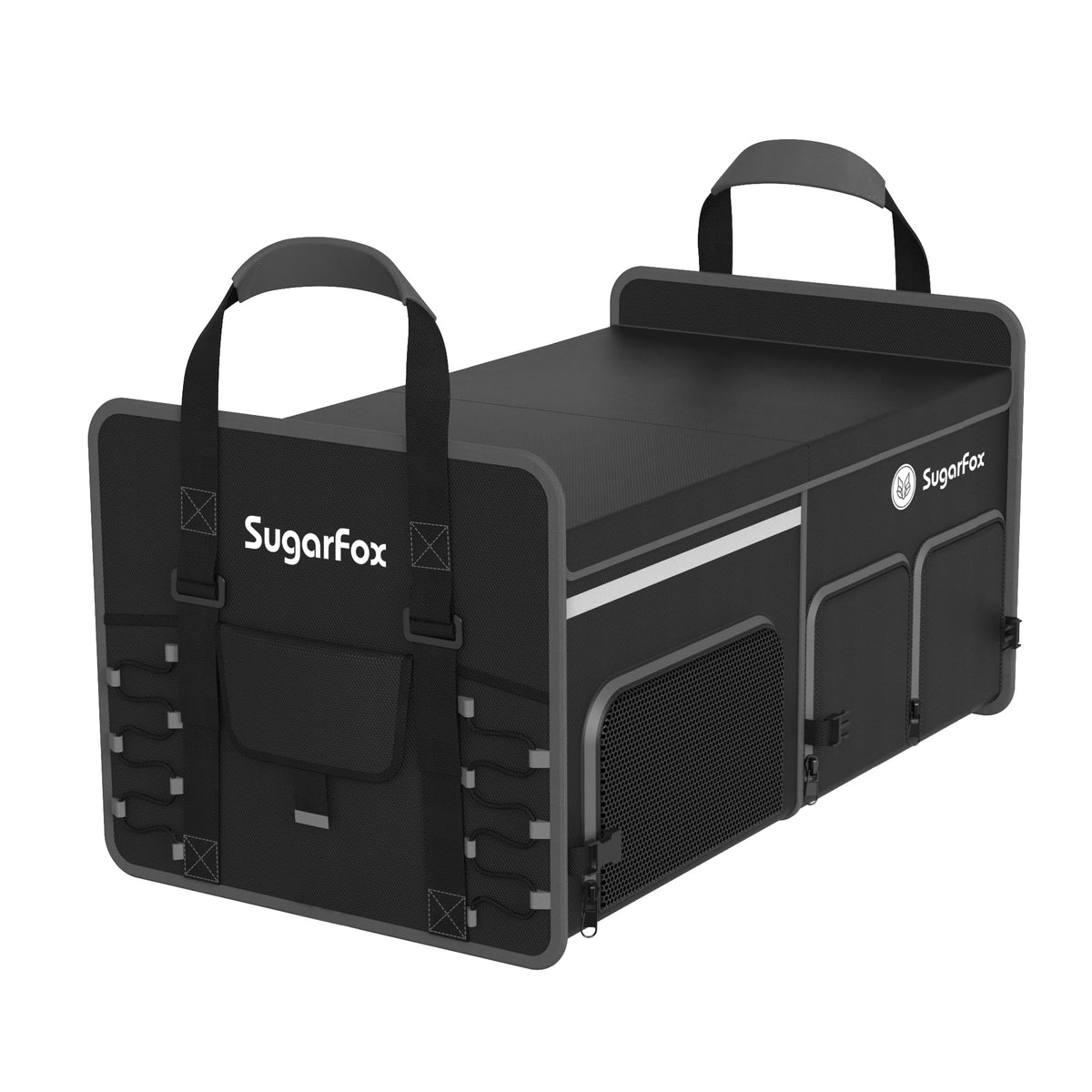 SugarFox front view showing color-block design and organized compartments, stylish storage