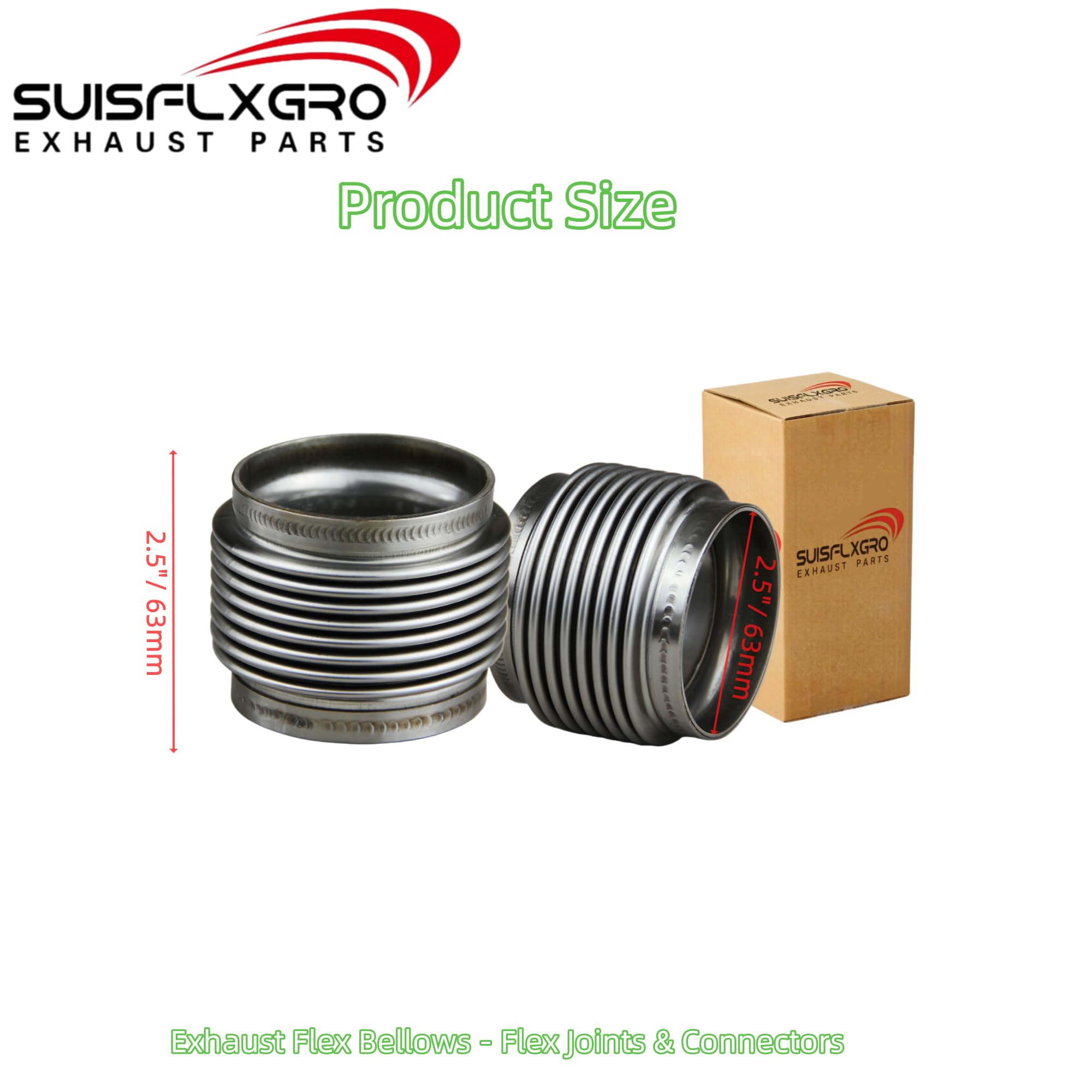 SUISFLXGRO close-up of corrugated SS304 bellows highlighting durable two-ply construction