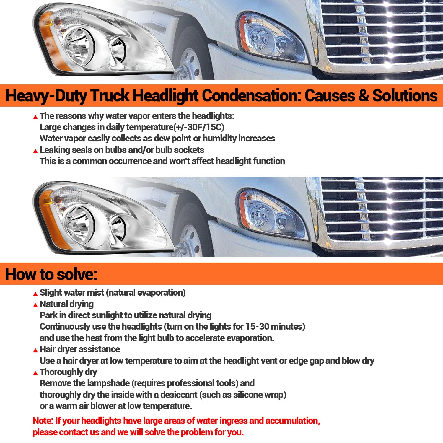 Sunhua headlight installed on Freightliner Cascadia illustrating restored front appearance and beam alignment