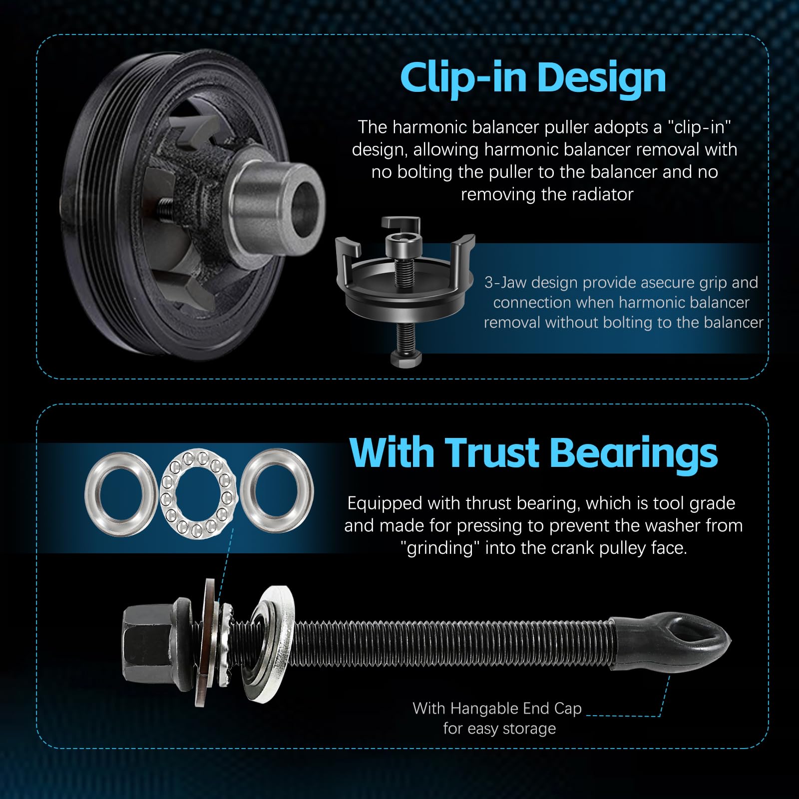 Sunluway detailed view of 3-jaw puller gripping balancer for secure removal