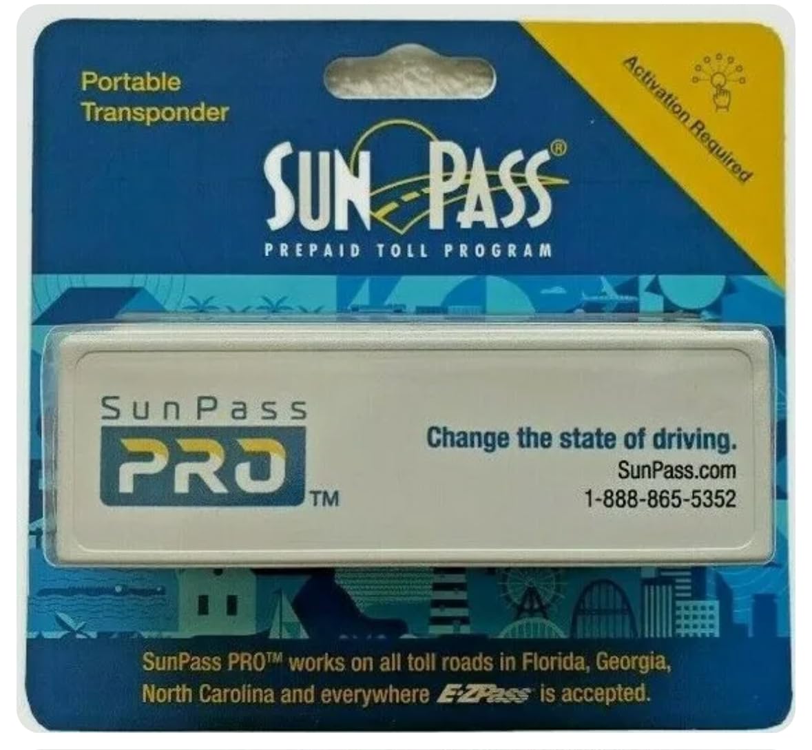 Sunpass Bluenin front view on windshield showing compact design and hassle-free toll payment