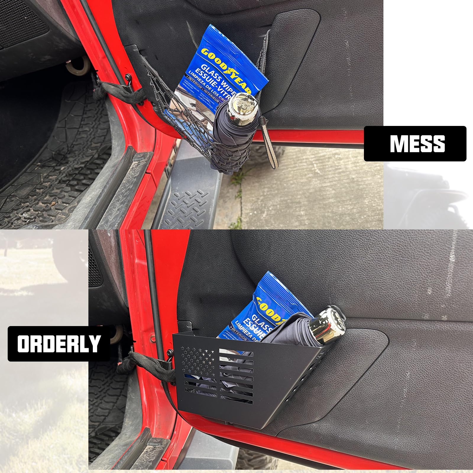 SUNPIE rear door pocket installed demonstrating organized cargo benefit