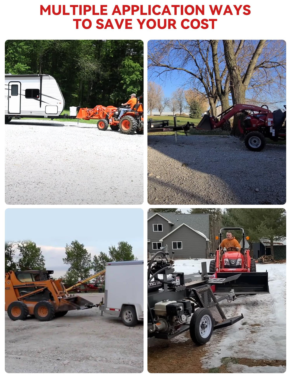 SUNSHINE FARMRE receiver installed on loader towing a utility trailer in field