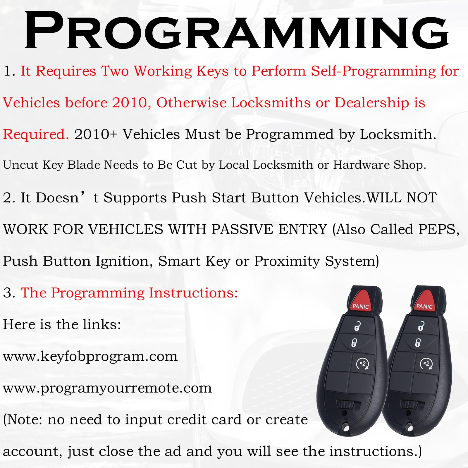 SUPALAND unboxed two-pack of key fobs, ready-to-program replacements included