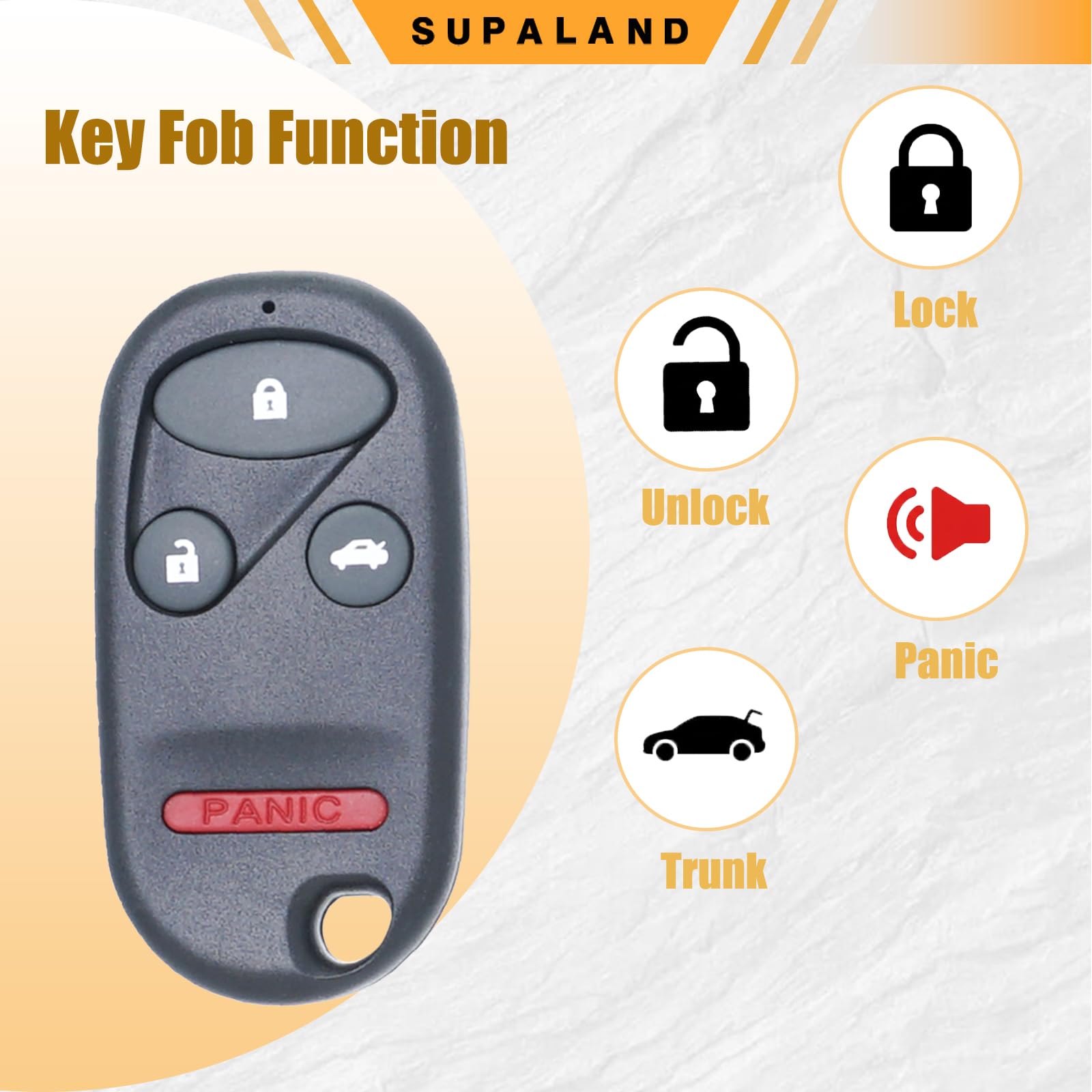 SUPALAND packaged key fob with included unit showing what arrives in box
