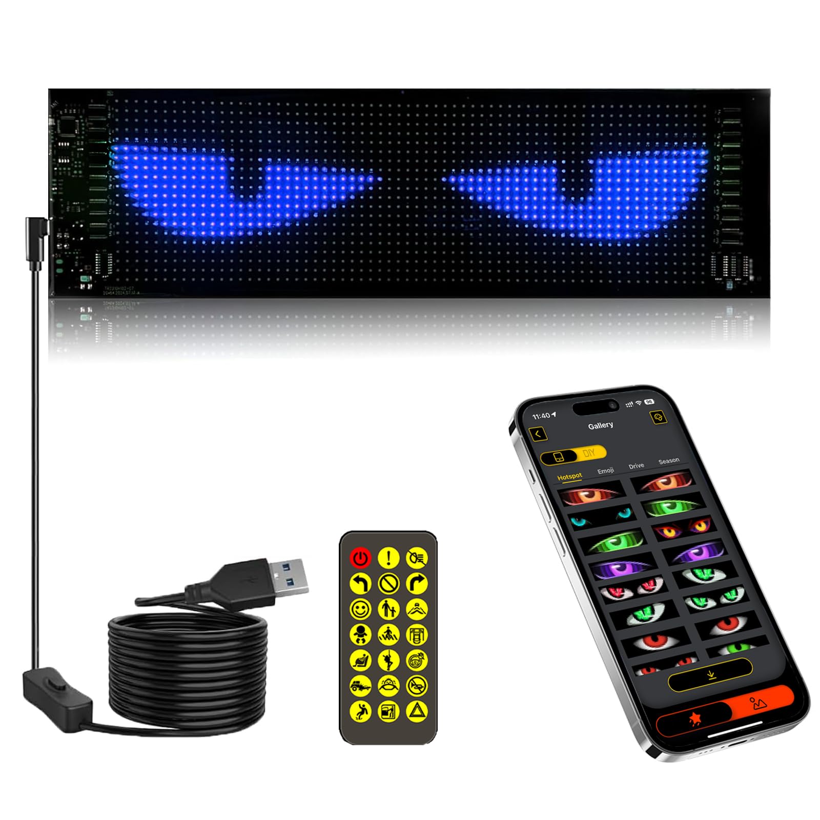 Super RGB front view LED windshield display bright animation benefit visibility