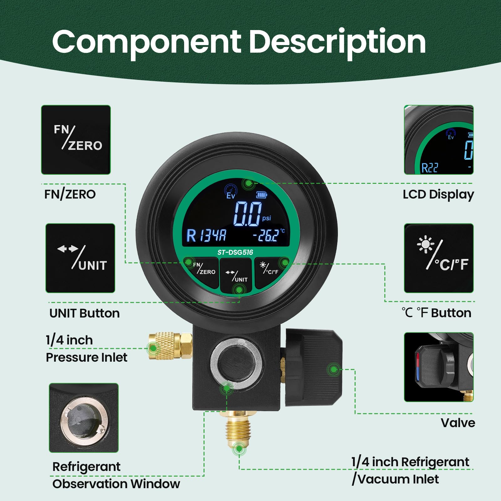 Super Stars gauge connected to hoses via 1/4" SAE ports for reliable charging