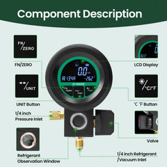 Super Stars gauge connected to hoses via 1/4" SAE ports for reliable charging