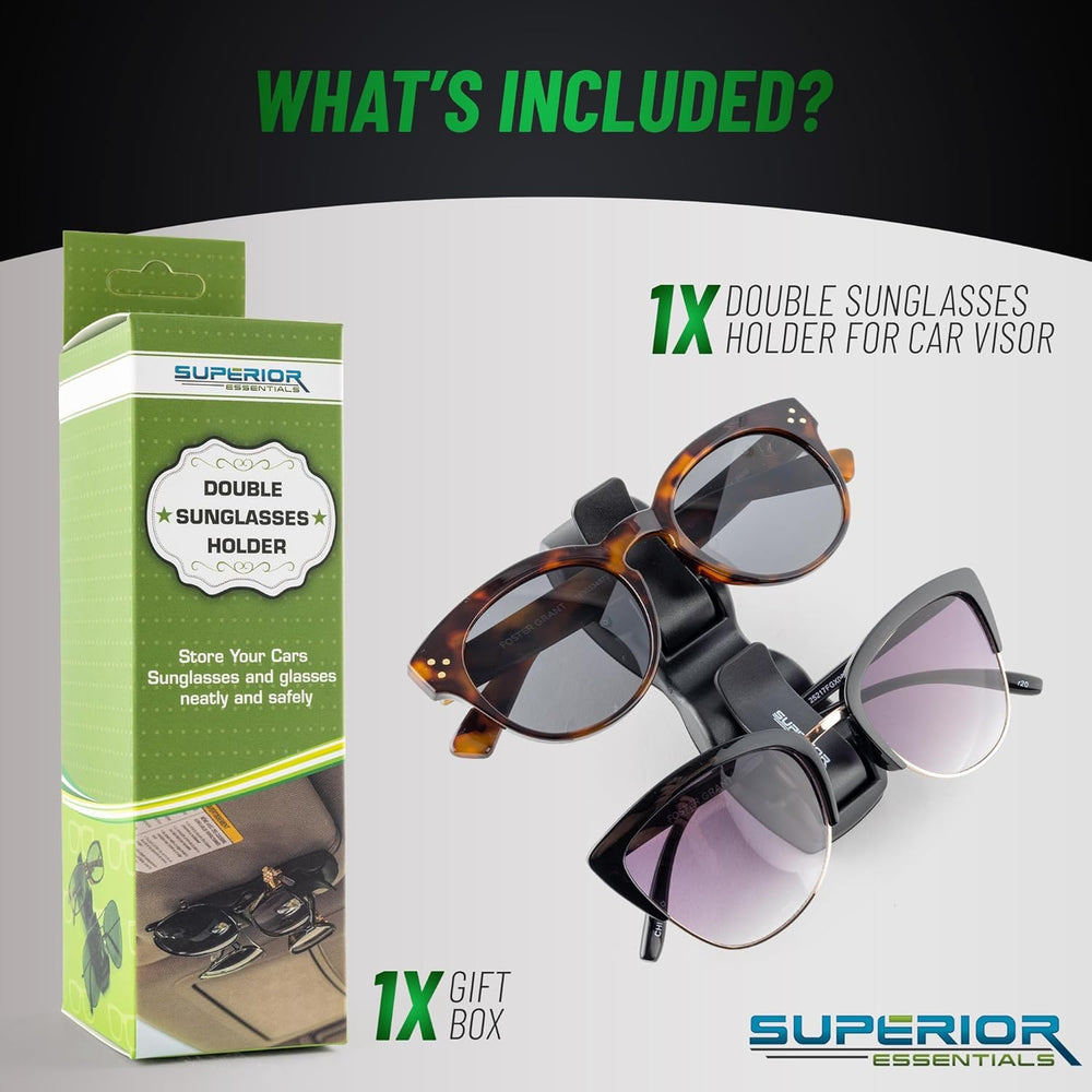 SUPERIOR ESSENTIALS holding two pairs of sunglasses for dual storage convenience