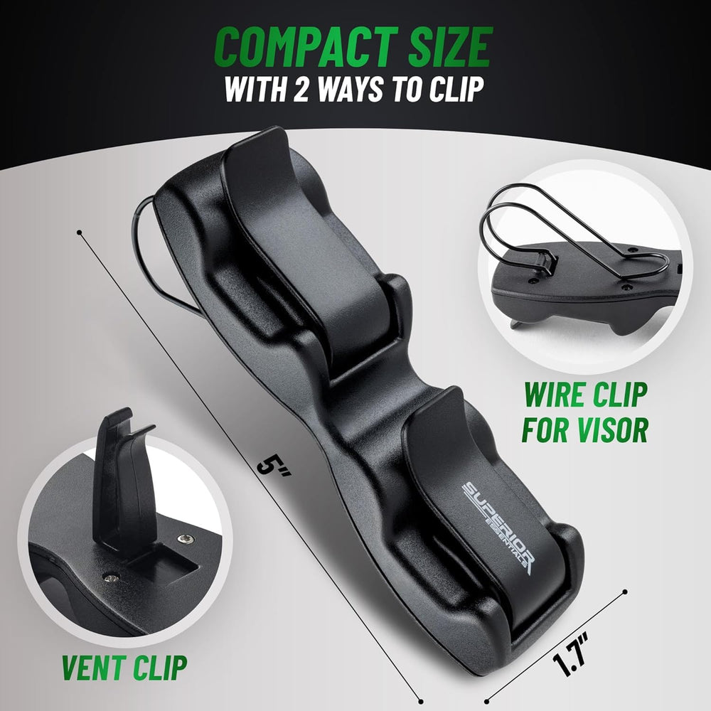 SUPERIOR ESSENTIALS side profile mounted on car visor demonstrating low-profile benefit