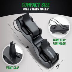 SUPERIOR ESSENTIALS side profile mounted on car visor demonstrating low-profile benefit