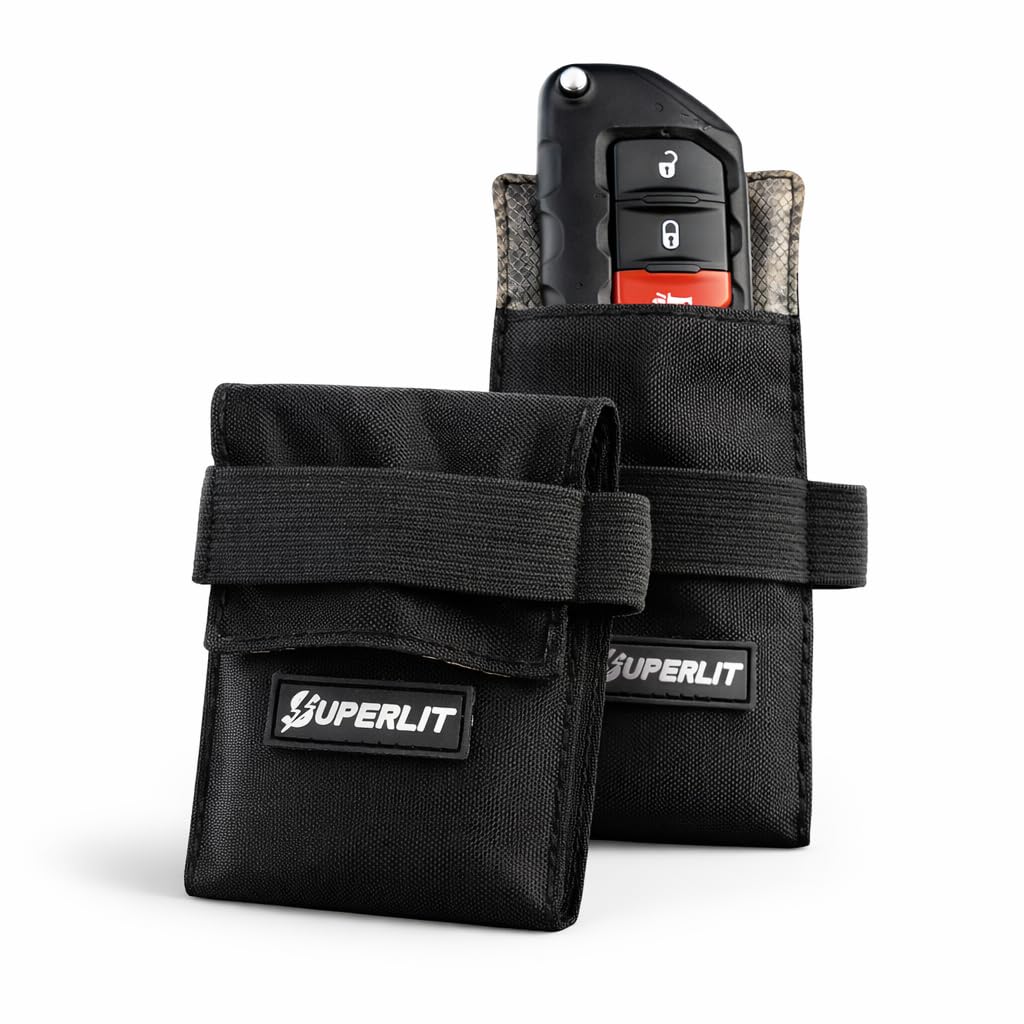 SUPERLIT front packaging showing two Faraday pouches and benefits