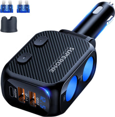 SUPERONE front view showing dual sockets and USB ports for versatile charging