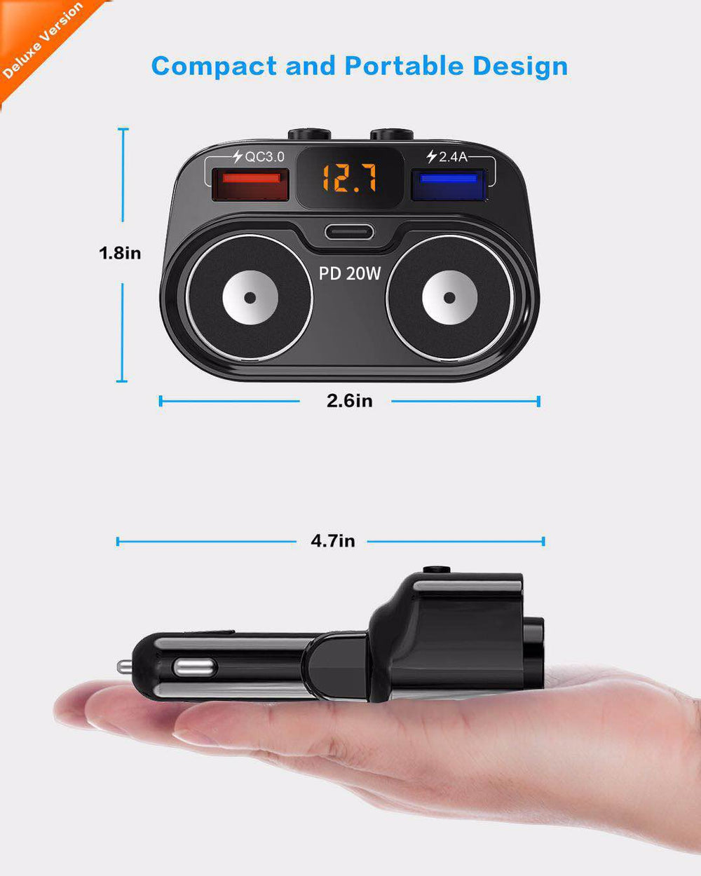 SUPERONE installed in car console powering devices for convenient in-vehicle use