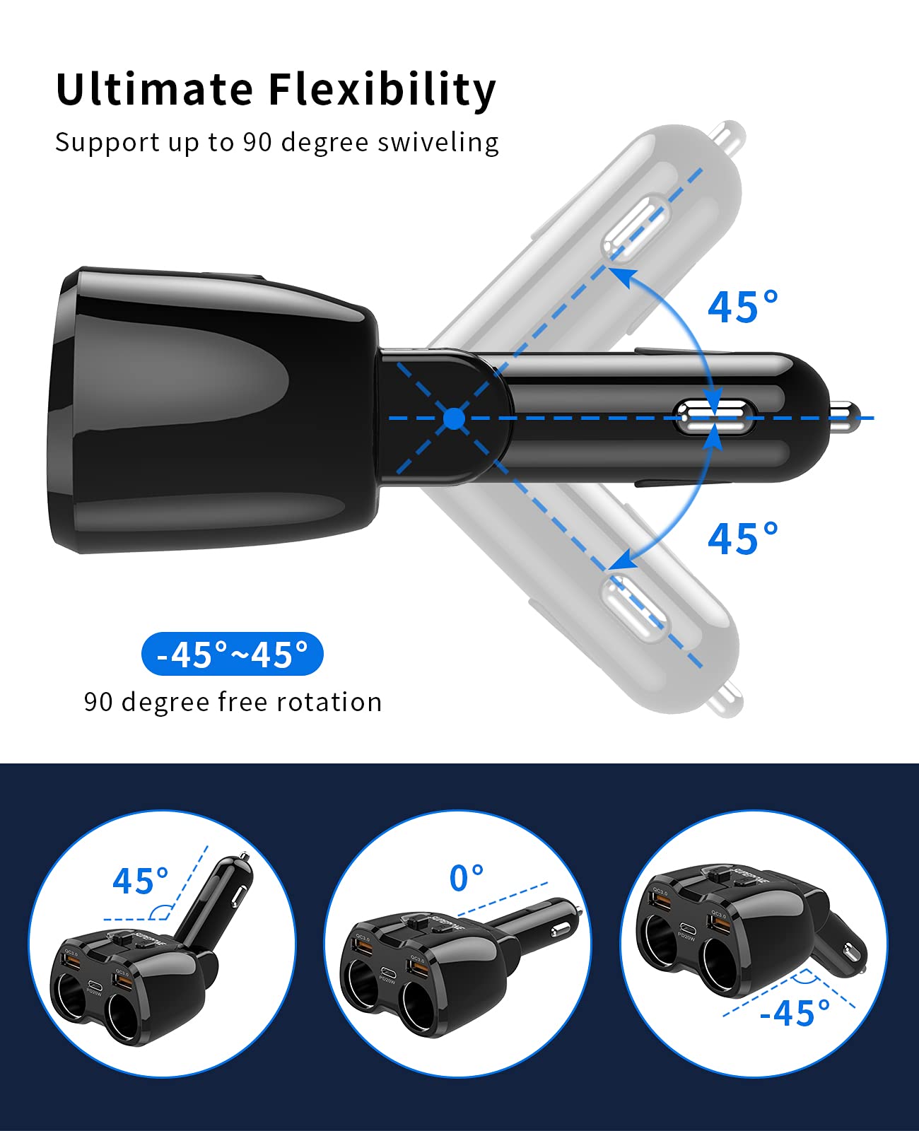 SUPERONE installed in car dashboard powering multiple devices for convenience