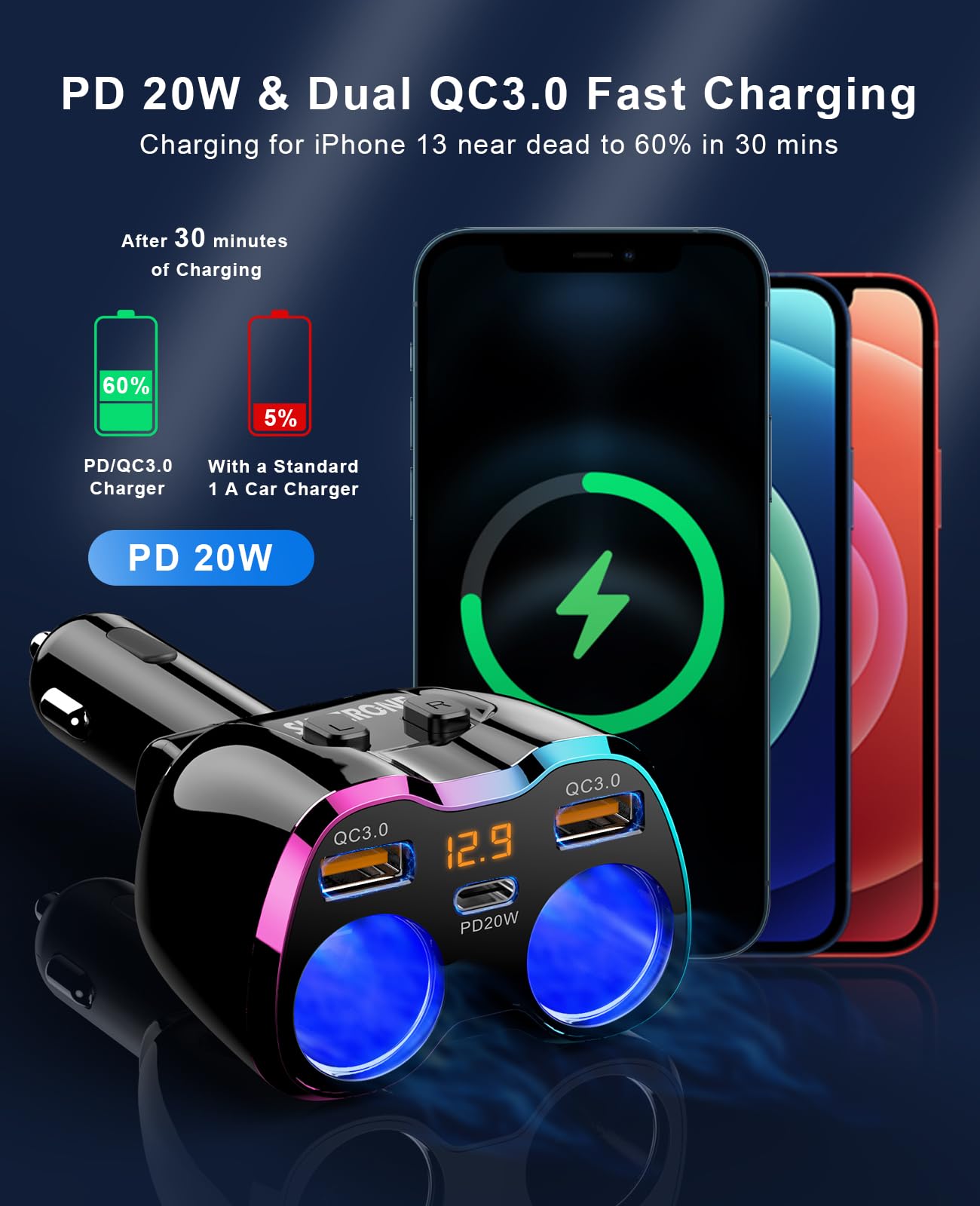 SUPERONE LED voltage display close-up showing clear battery readings