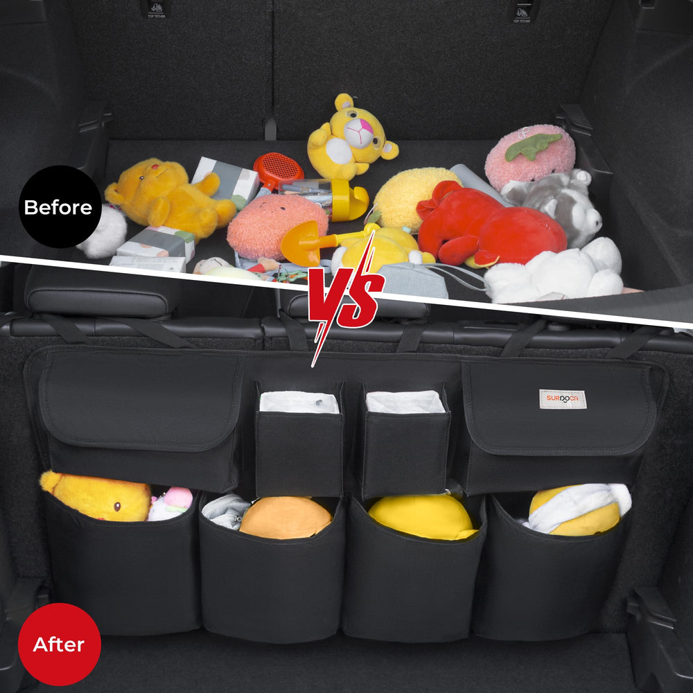 SURDOCA installed behind an SUV seat saving trunk floor space