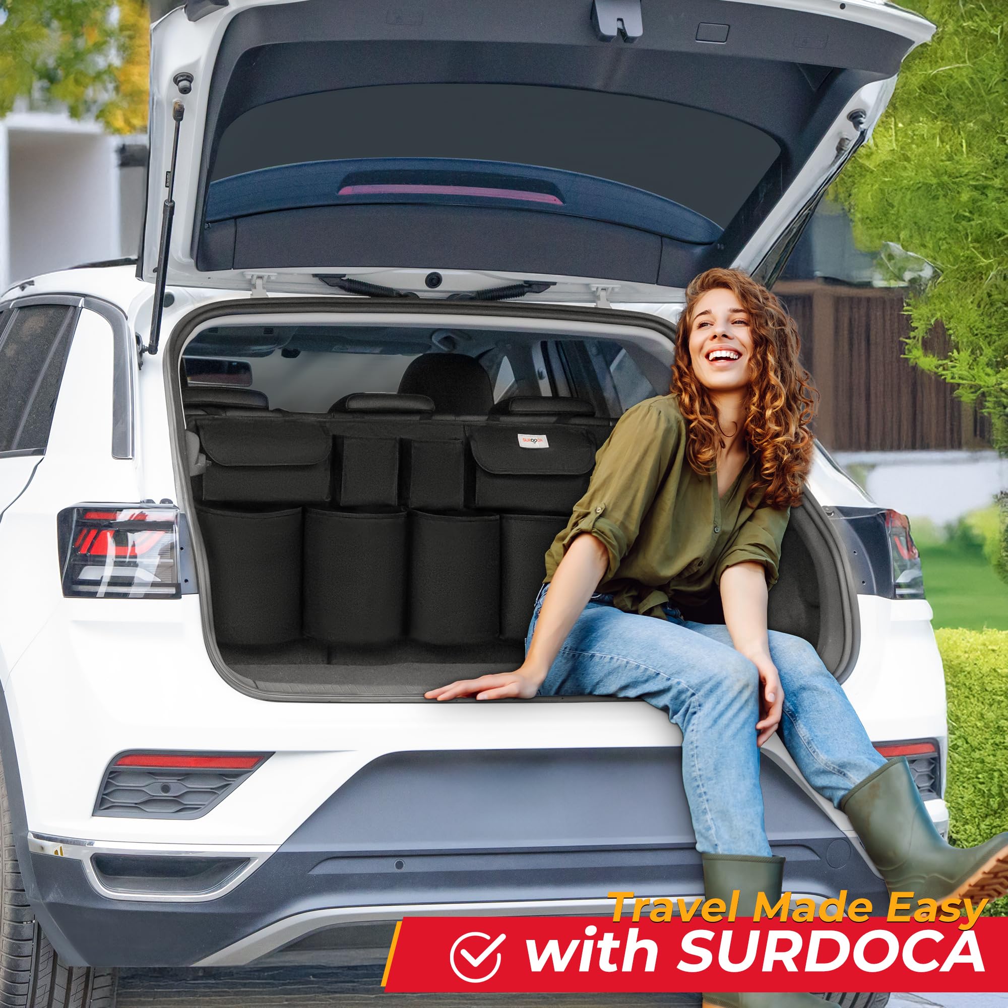 SURDOCA storing groceries and gear showing organized-trunk benefit