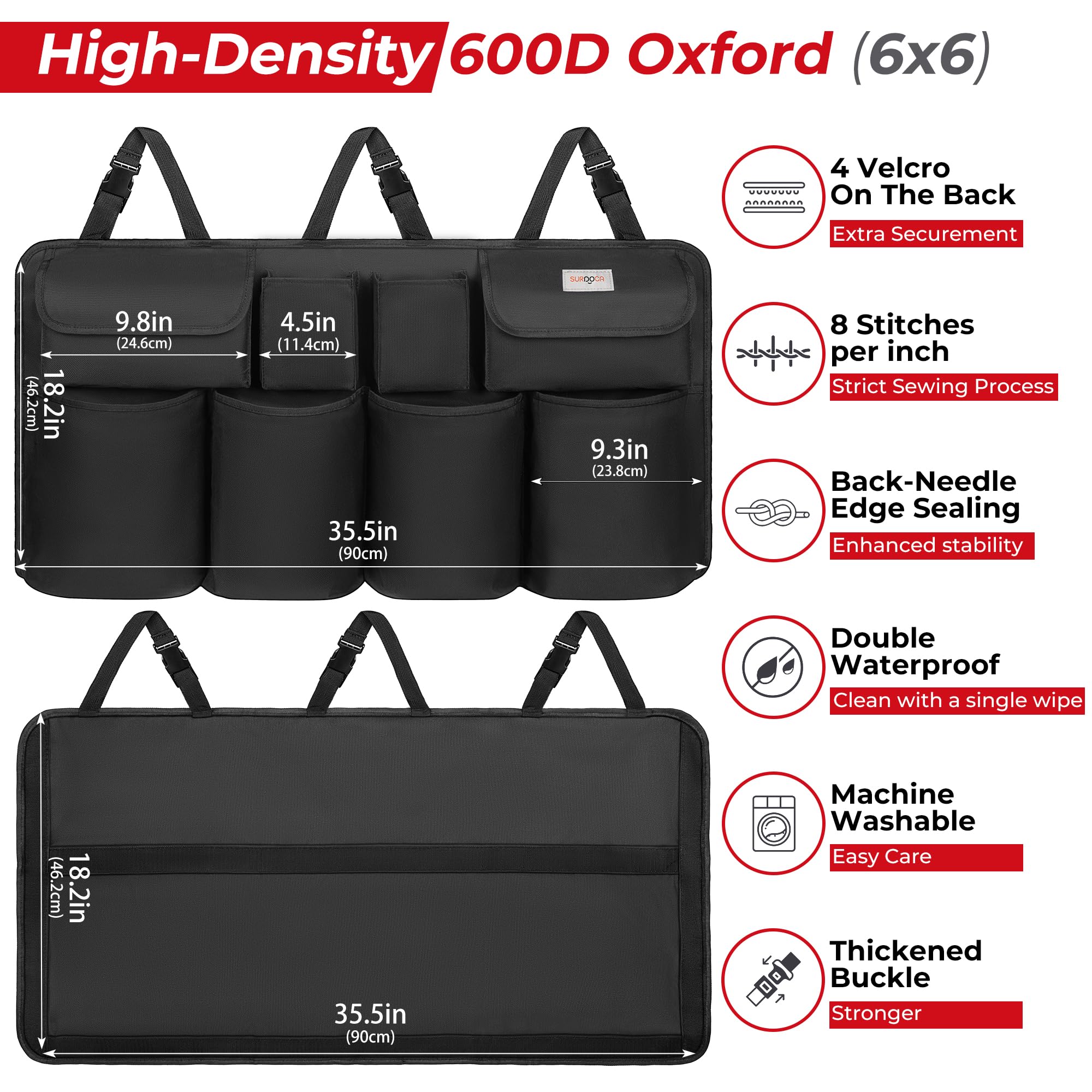 SURDOCA pocket detail with 6x6 Oxford fabric highlighting extra capacity