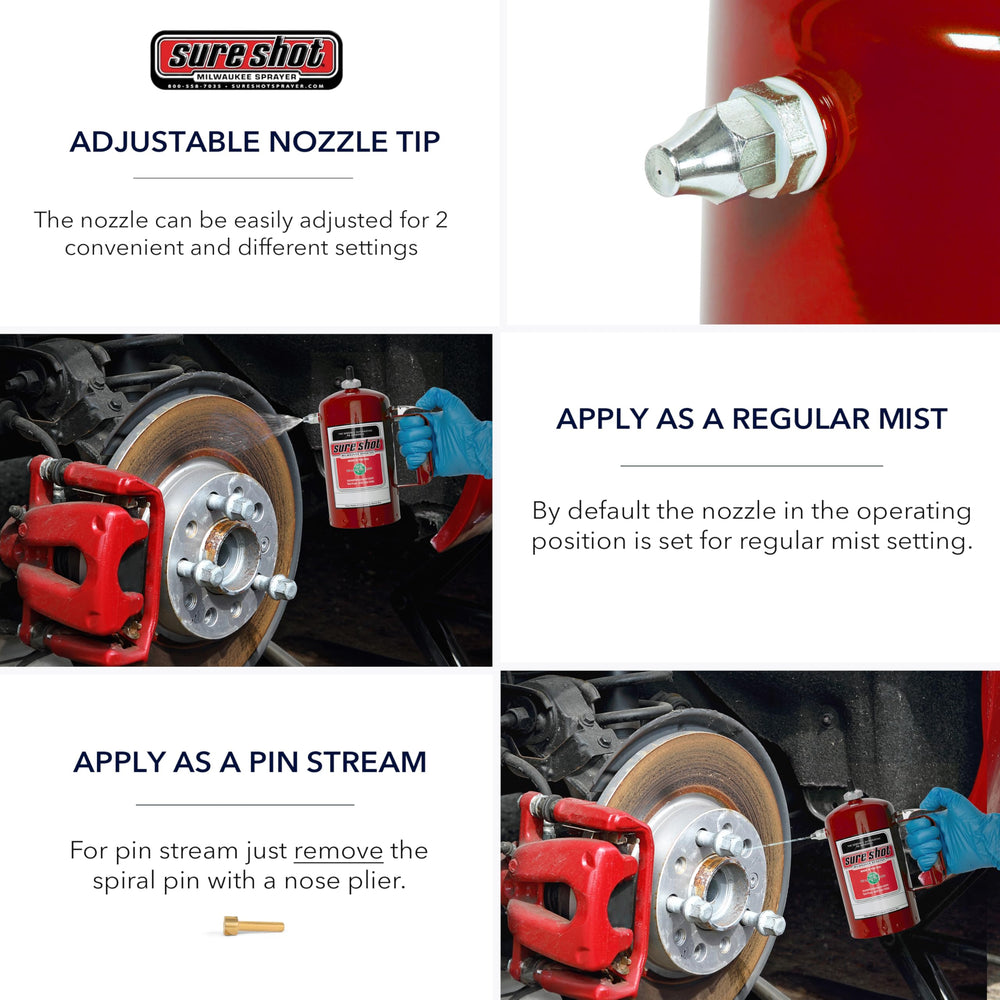SURE SHOT narrow pin-stream spray aimed at bolt showing targeted application benefit