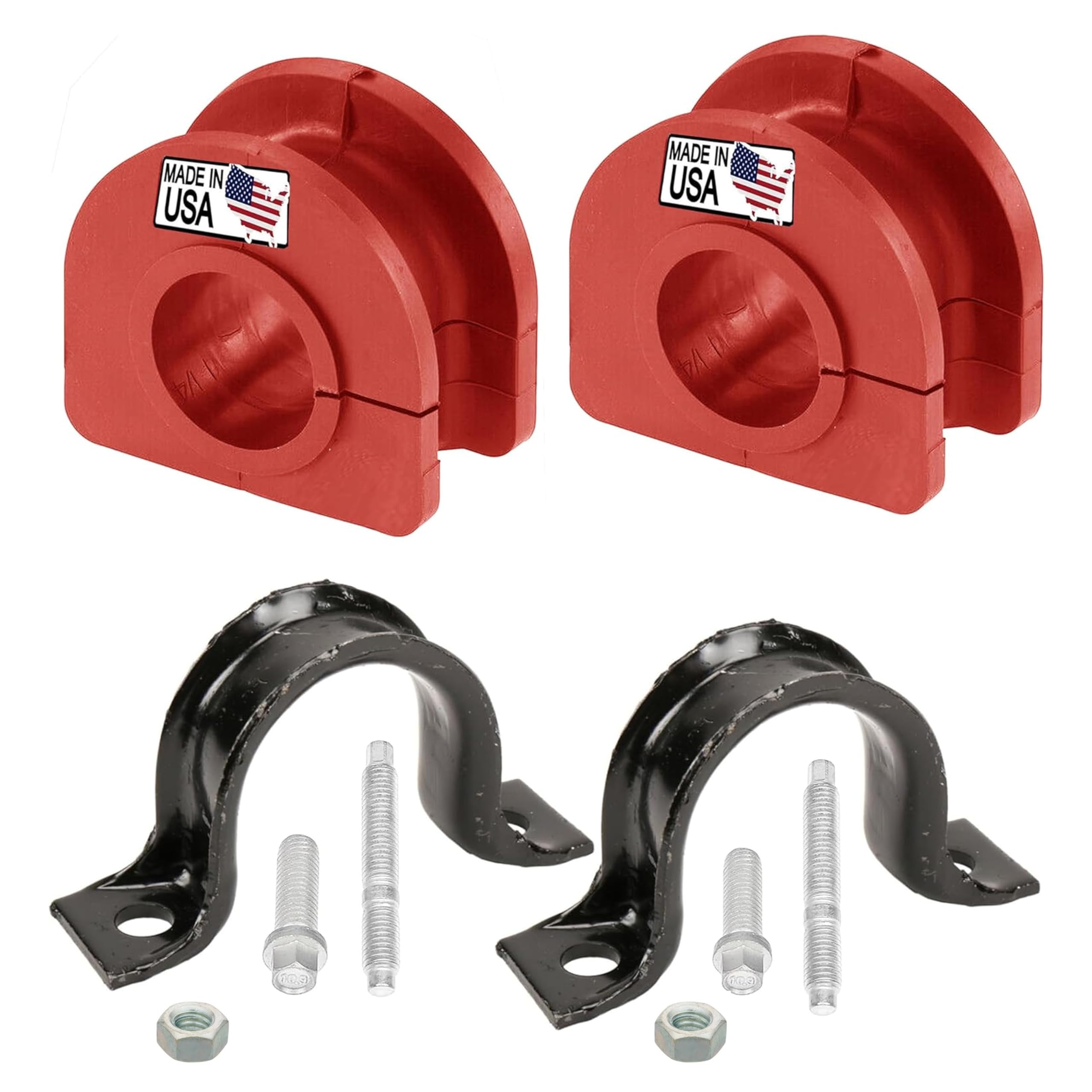 Suspension Dudes front sway bar kit packaged, shows contents and fitment benefit