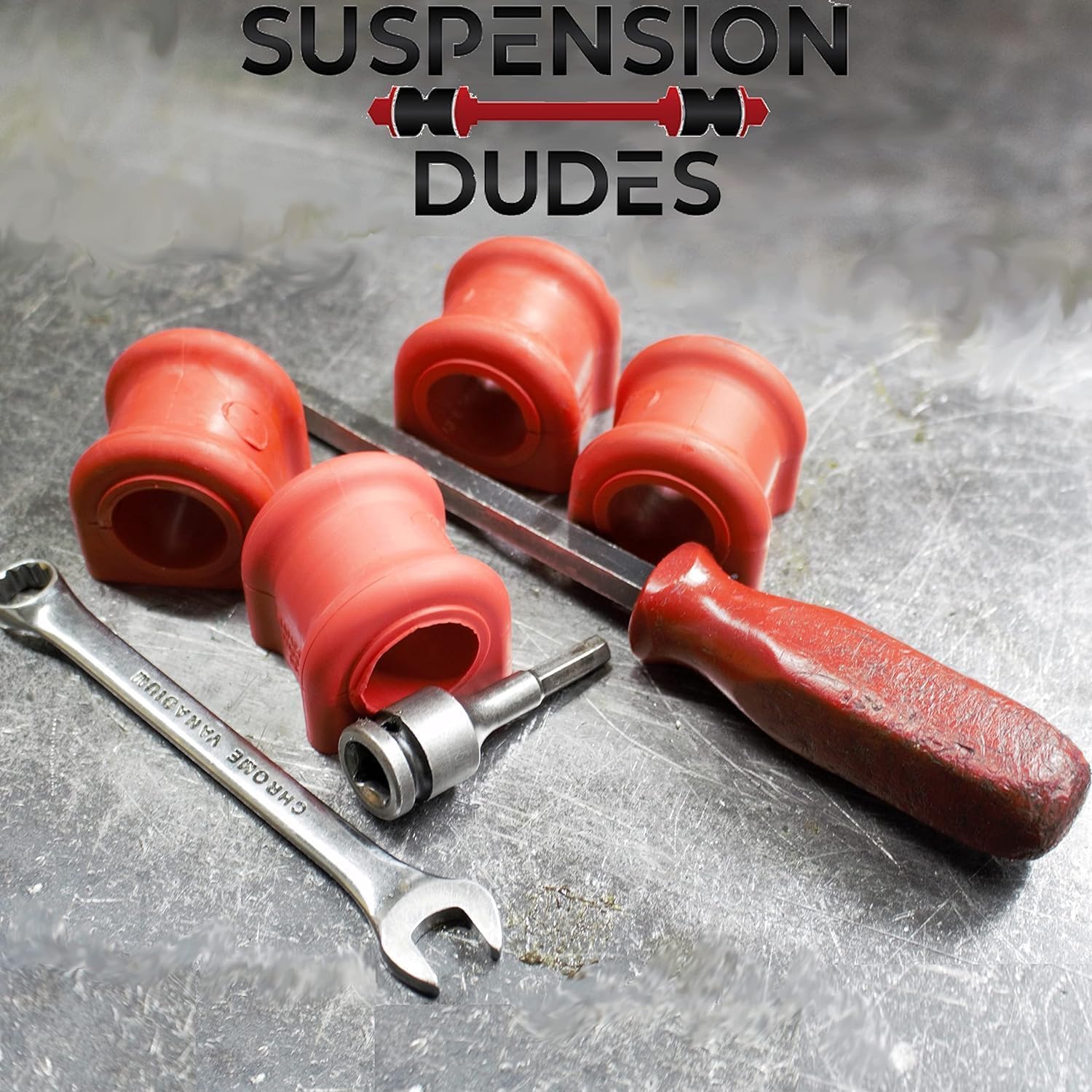 Suspension Dudes 33mm bushing beside ruler for scale, confirms correct sizing benefit