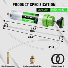 SWANLAKE clear 500cc reservoir close-up for accurate fluid measurement