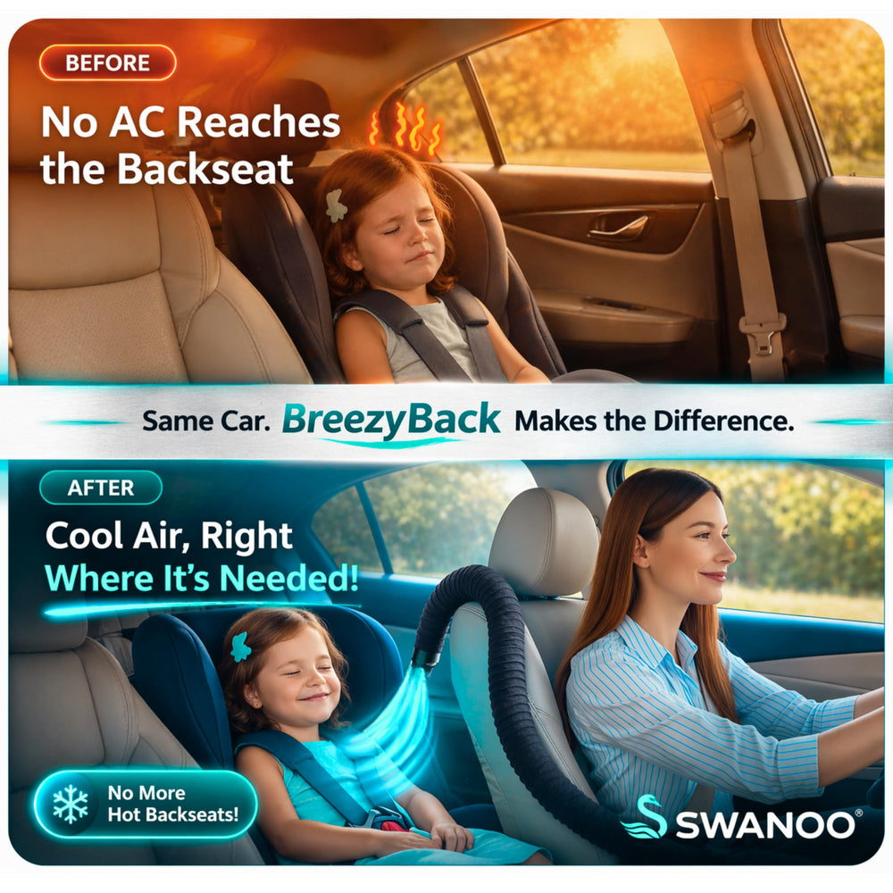 Swanoo BreezyBack installed directing air to backseat passengers for comfort