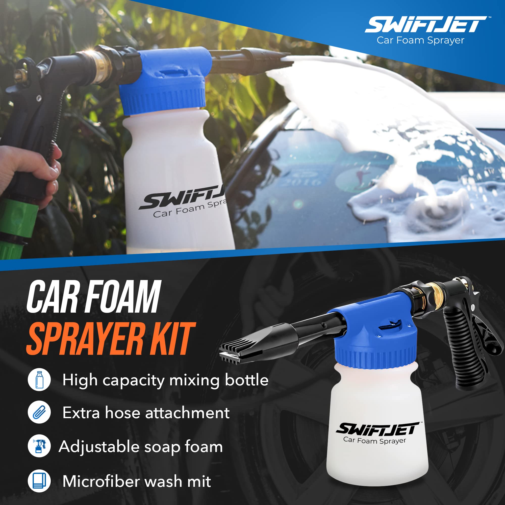 SwiftJet adjustable nozzle dial detail for six foam settings and precise control