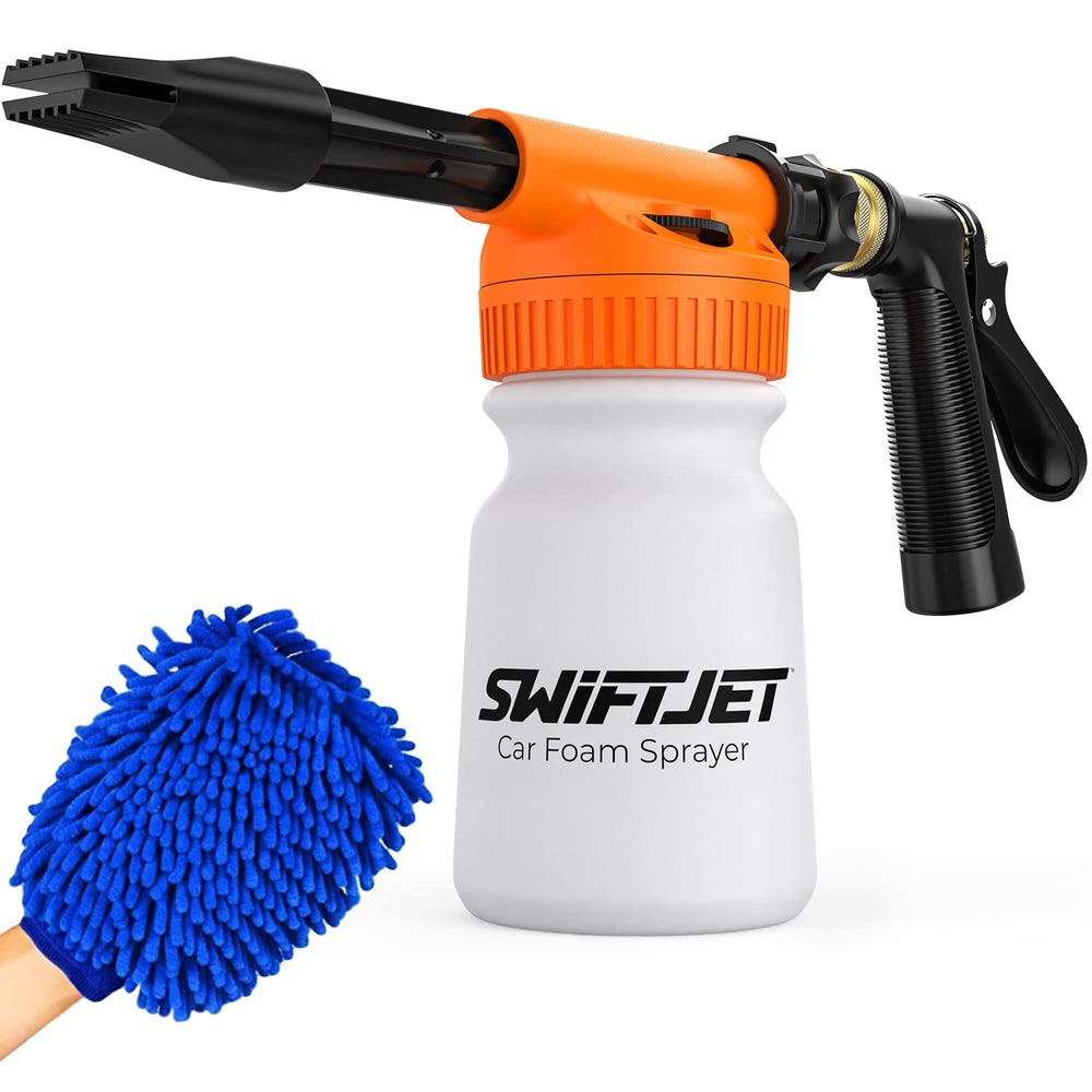 SwiftJet foam gun front view showing nozzle and bottle for easy use benefit