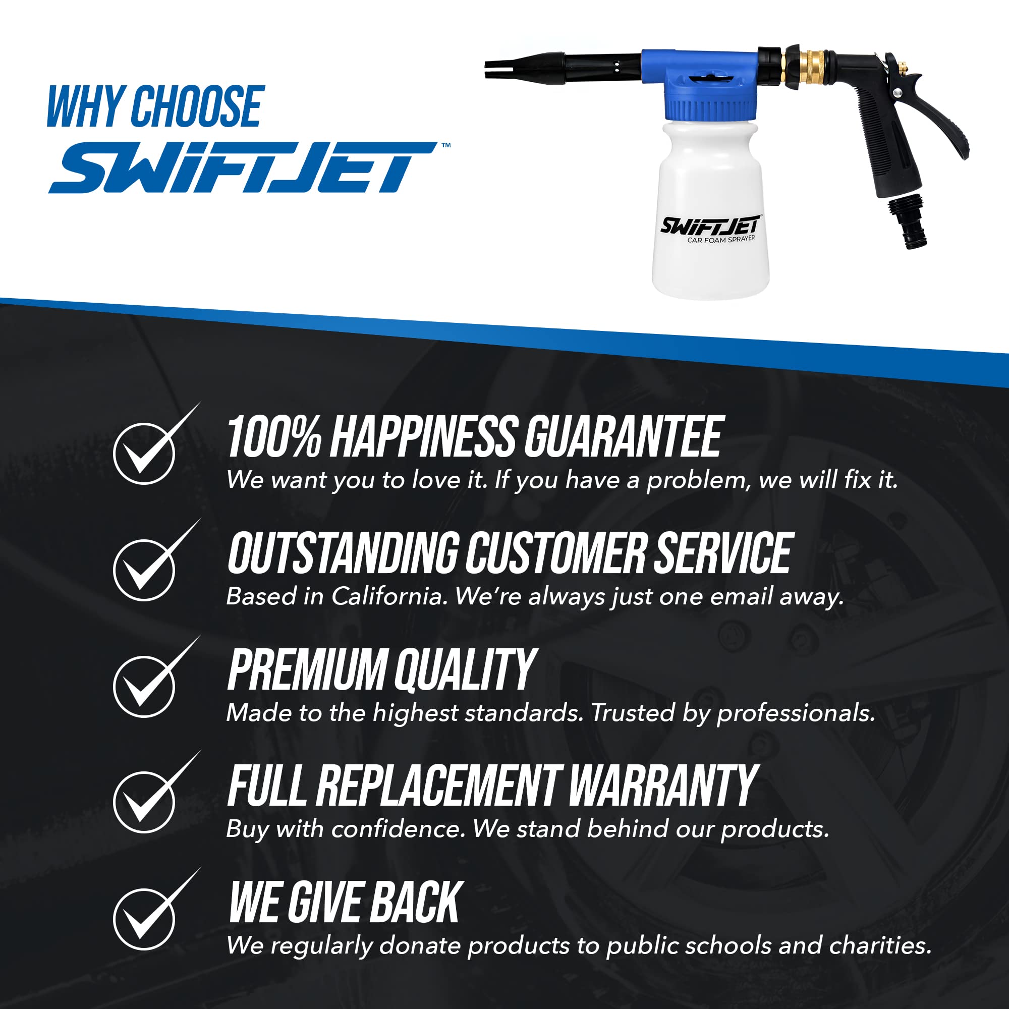 SwiftJet foam gun in use at a driveway delivering safe, efficient suds application