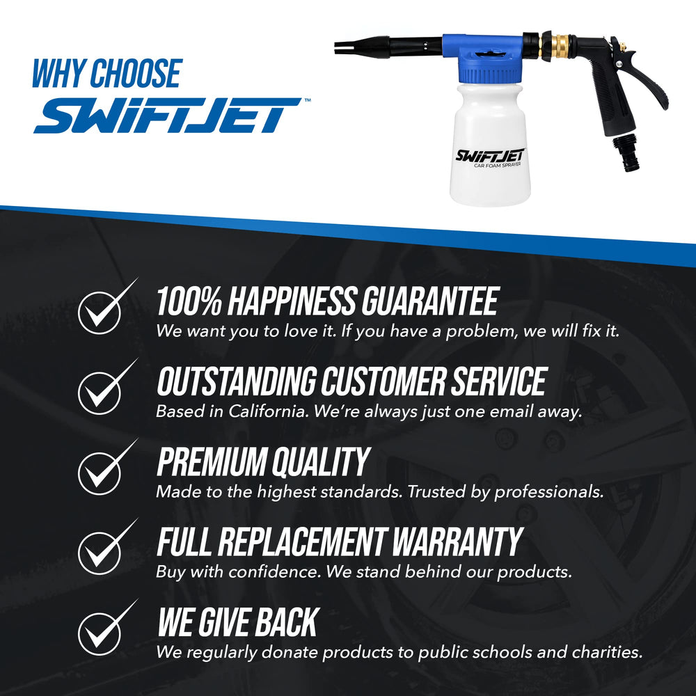 SwiftJet foam gun in use at a driveway delivering safe, efficient suds application