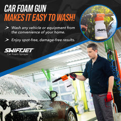 SwiftJet thick foam lather on a car hood demonstrating better dirt lift