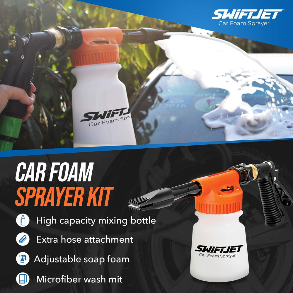 SwiftJet wash mitt hand grip closeup showing secure hold and gentle cleaning
