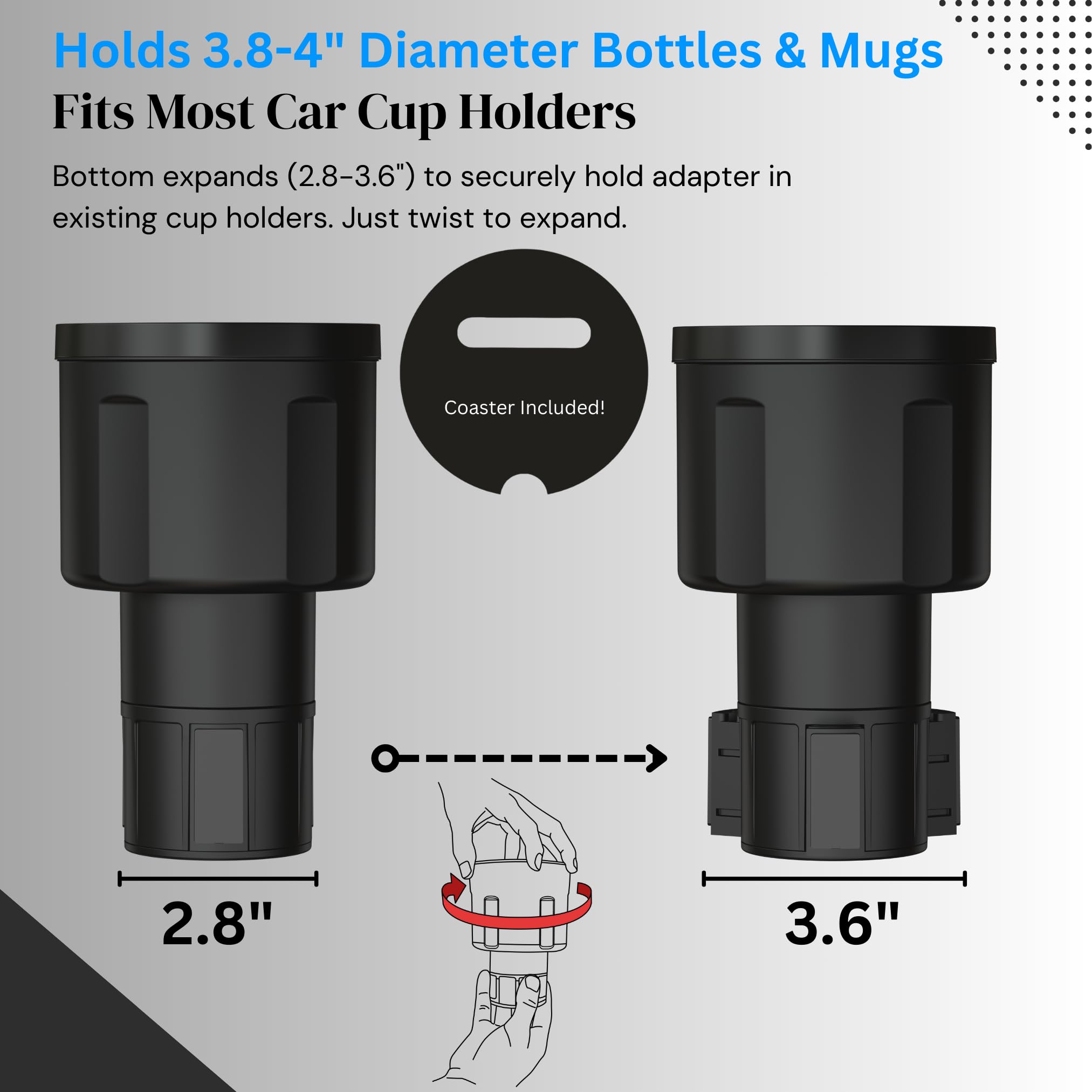 Swigzy installed in car holding 46oz Rambler for stability