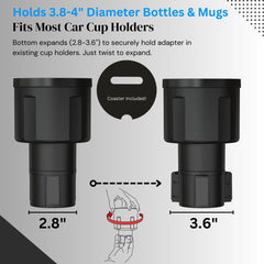 Swigzy installed in car holding 46oz Rambler for stability