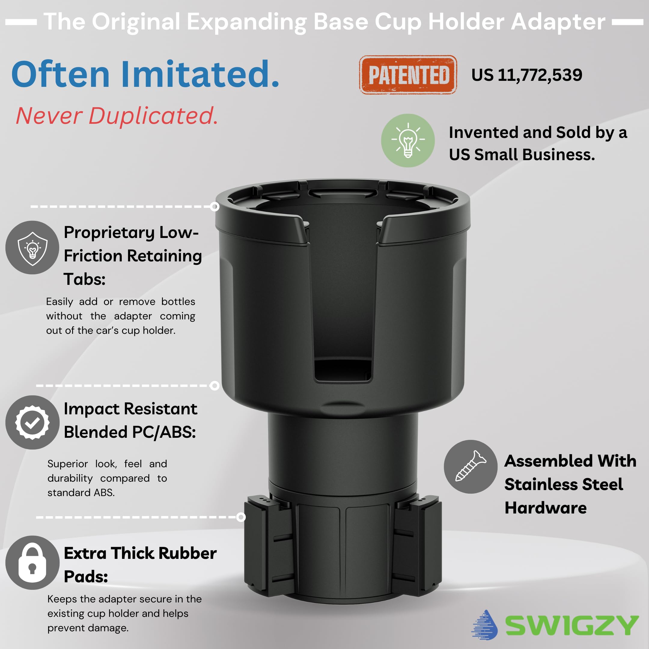 Swigzy top view holding a water bottle showing secure fit and wobble prevention