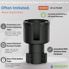 Swigzy top view holding a water bottle showing secure fit and wobble prevention